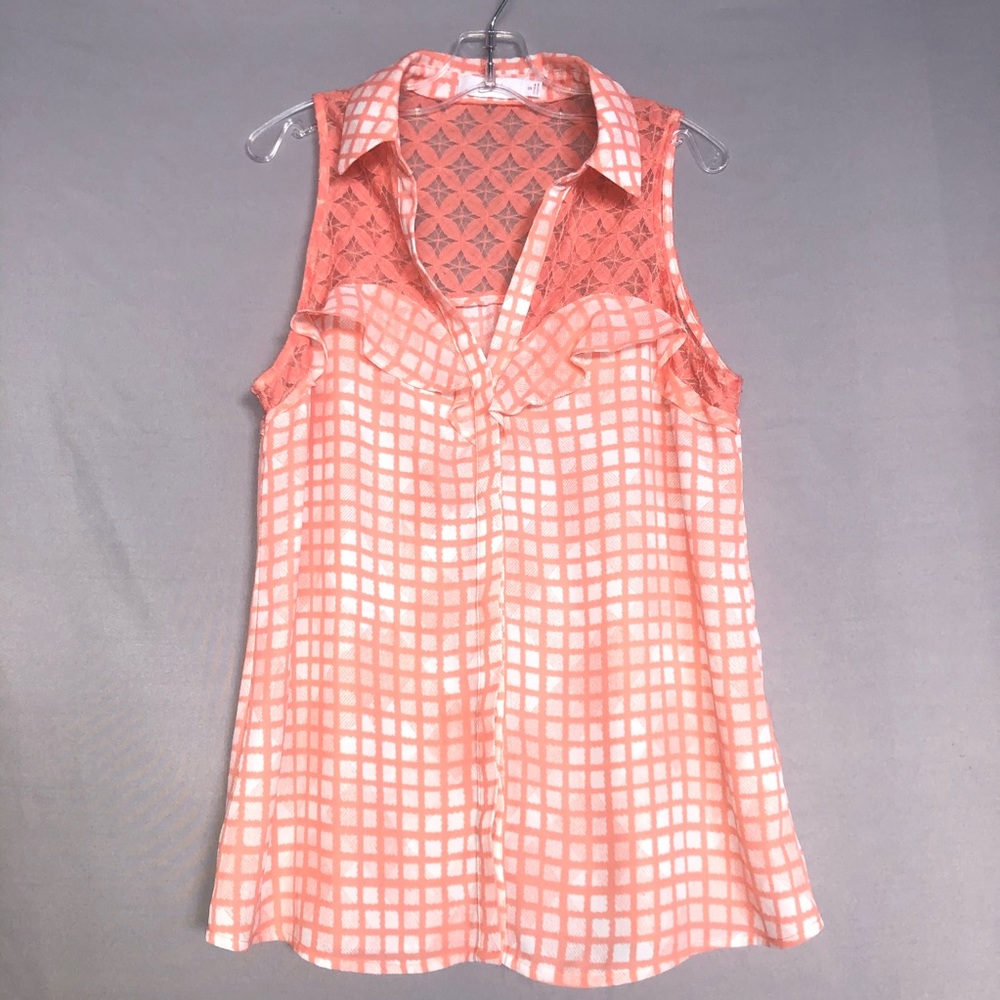 Candies Coral gingham button up tank top size s